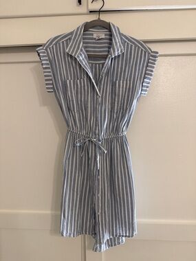 Japna Blue and White Striped High-Low Shirt Dress